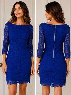 Vince Camuto Royal Blue Floral Lace 3/4 Sleeve Sheath Dress